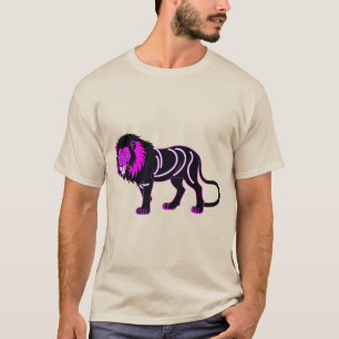 Vivid Neon Lion Illustration with Vibrant Magenta T-Shirt