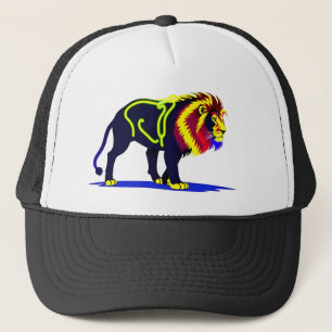 Vivid Neon Lion Illustration with Vibrant Magenta Trucker Hat