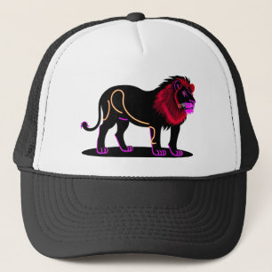 Vivid Neon Lion Illustration with Vibrant Magenta Trucker Hat