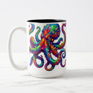 Vivid Neon Octopus Burst Two-Tone Coffee Mug