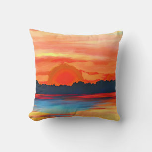 Vivid Ocean Sunset in Fiery Orange Cushion