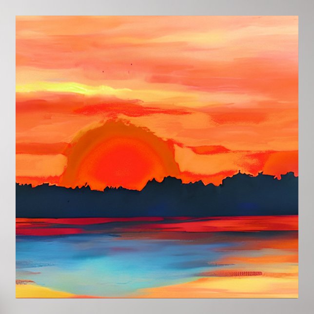 Vivid Ocean Sunset in Fiery Orange Poster (Front)