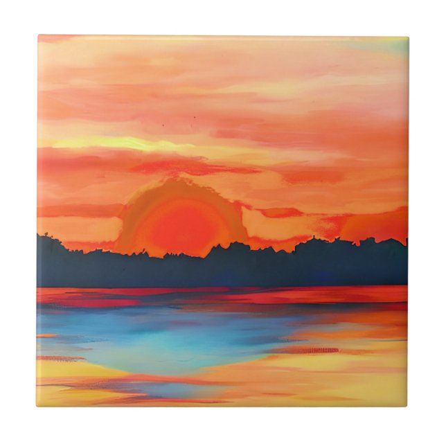 Vivid Ocean Sunset in Fiery Orange Tile (Front)