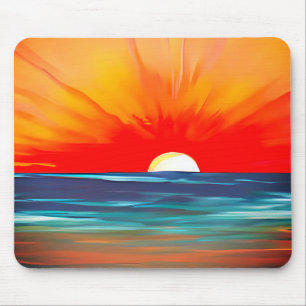 Vivid Ocean Sunset in Orange and Blue Mouse Mat