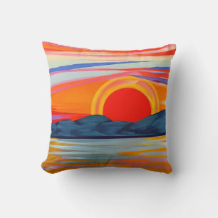 Vivid Ocean Sunset Over Mountains Cushion