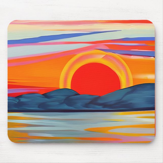 Vivid Ocean Sunset Over Mountains Mouse Mat (Front)