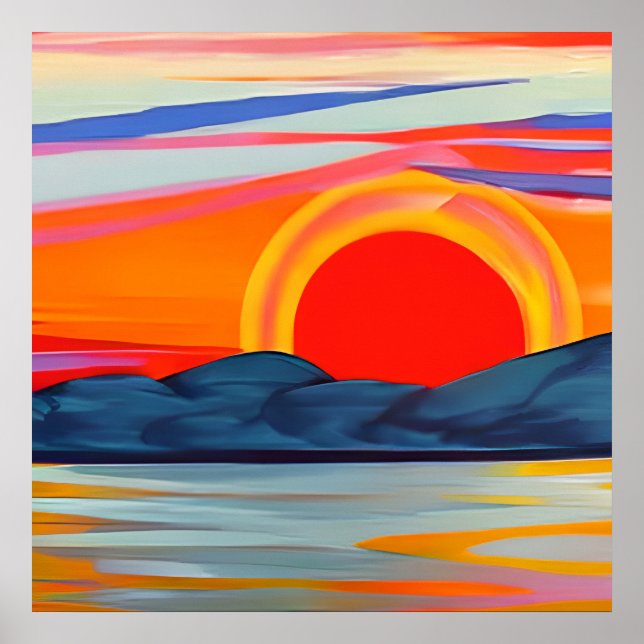 Vivid Ocean Sunset Over Mountains Poster (Front)