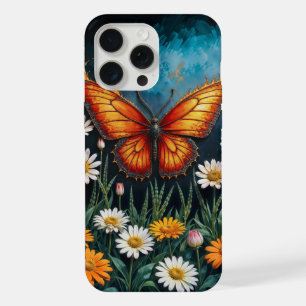 Vivid orange insect butterfly chamomile flowers iPhone 15 pro max case