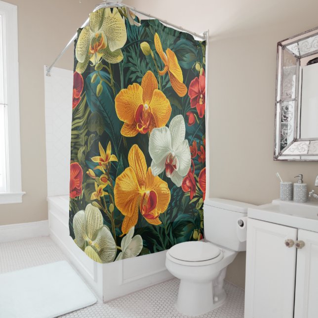 Vivid Orchid Medley Watercolor Shower Curtain (In Situ)