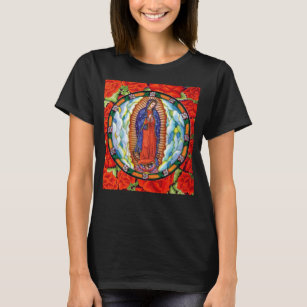 Vivid Our Lady of Guadalupe Pretty Women's Black T-Shirt