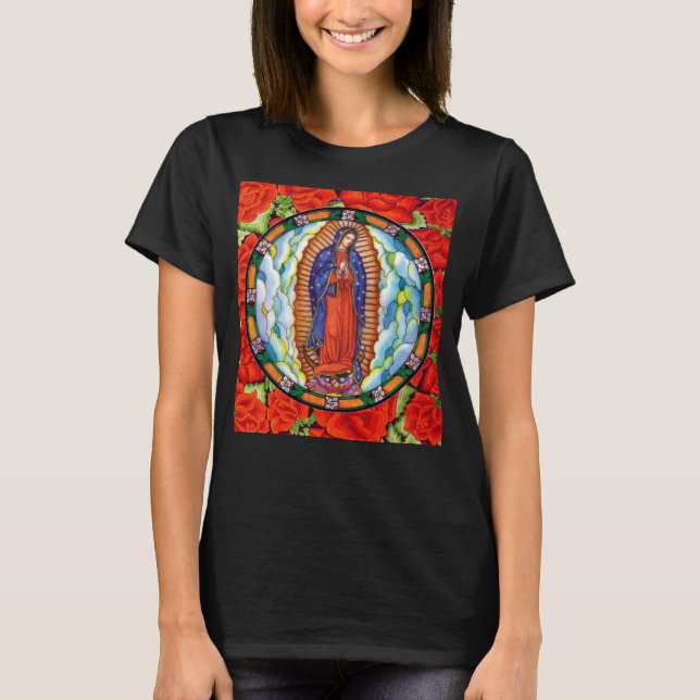 Vivid Our Lady of Guadalupe Pretty Women's Black T-Shirt (Front)