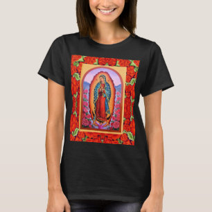 Vivid Our Lady of Guadalupe Pretty Women's Black T-Shirt