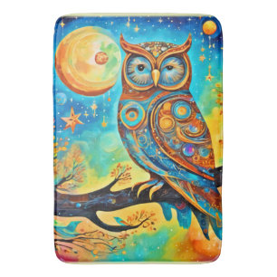 Vivid Owl Celestials: Wonder and Magic Bath Mat