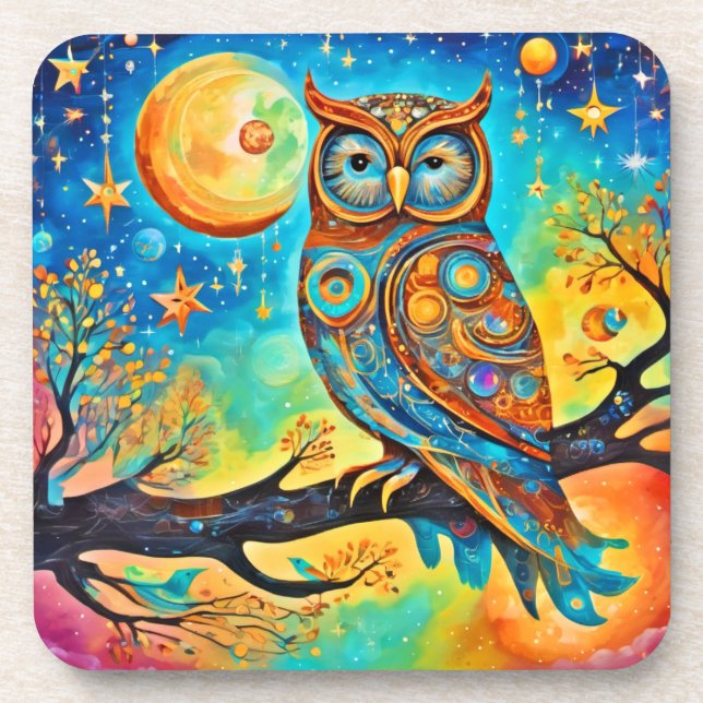 Vivid Owl Celestials: Wonder and Magic Coaster (Front)