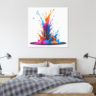 Vivid Paint Splashes Orange Blue Pink Abstract  Canvas Print