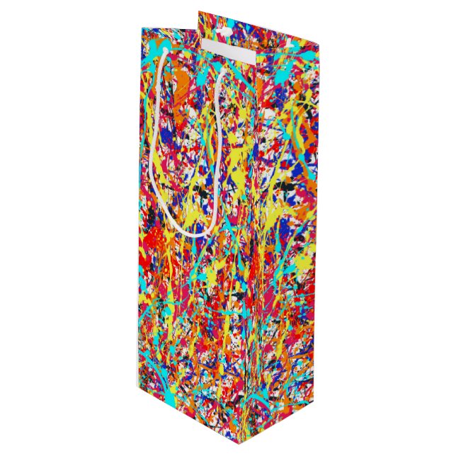 Vivid Paint Splatter Abstract Wine Gift Bag (Front Angled)