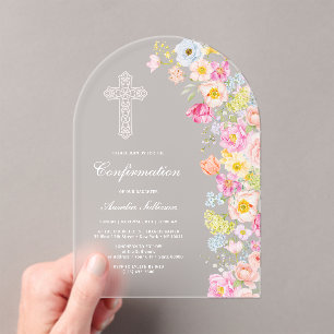 Vivid Pastel Flowers Arch Confirmation Acrylic Invitations