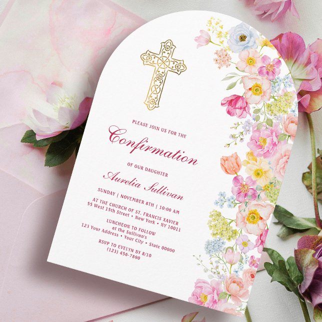 Vivid Pastel Flowers Arch Confirmation Invitation (Creator Uploaded)