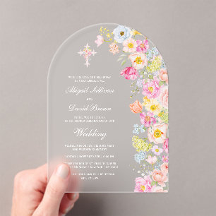 Vivid Pastel Flowers Arch Wedding Acrylic Invitations