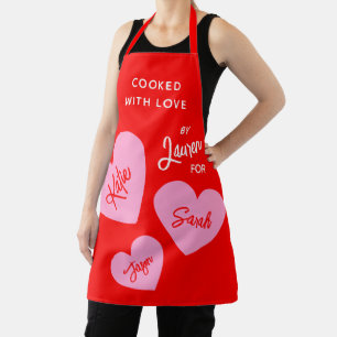 Vivid Personalised Hearts Cooked With Love Red Apron