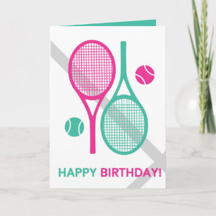 Vivid pink and mint tennis racket Birthday Card