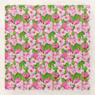 Vivid Pink Cherry Blossom Glass Coaster