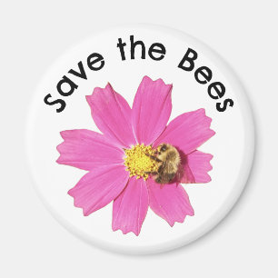 Vivid Pink Cosmos Flower Save the Bees Magnet