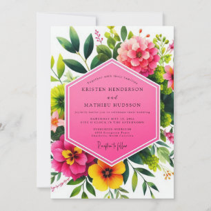 Vivid Pink Floral Romantic Wedding Invitation