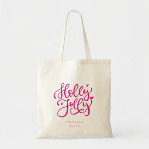 Vivid Pink Holly Jolly Christmas  Tote Bag