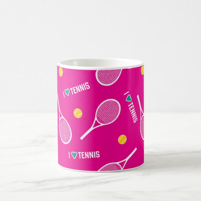 Vivid pink I love tennis pattern Coffee Mug (Center)