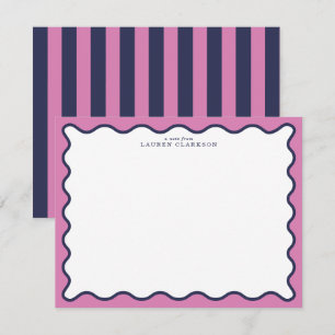vivid Pink & Navy Wavy Border Note Card