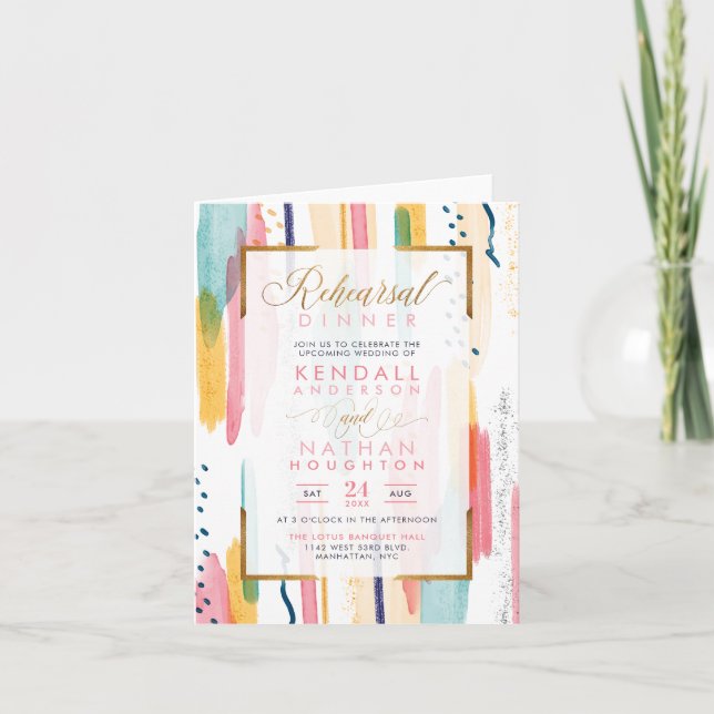 Vivid Pink Painted Memphis Chic Rehearsal Dinner Invitation (Front)