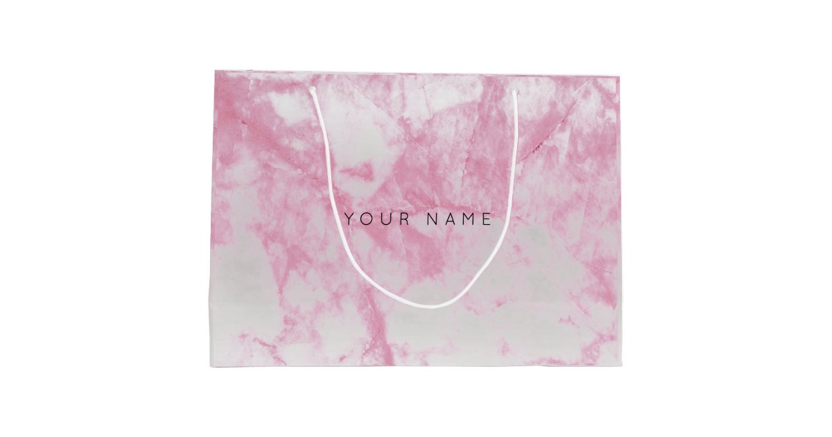 Vivid Pink Rose Blush Marble Metallic Gift Gray Large Gift Bag Zazzle