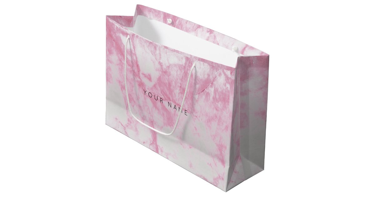Vivid Pink Rose Blush Marble Metallic Gift Gray Large Gift Bag Zazzle