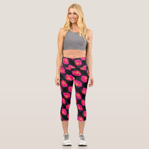 Vivid Pink Rose Petals Abstract Floral Pattern     Capri Leggings
