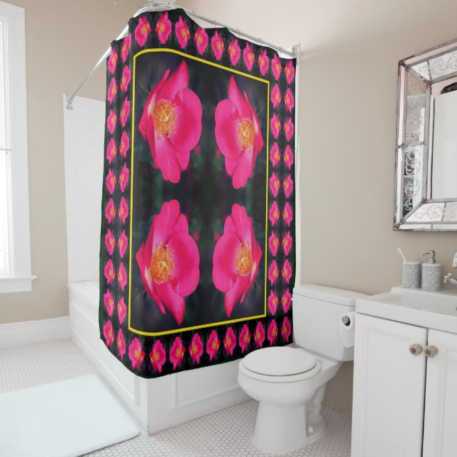 Vivid Pink Rose Petals Abstract Floral Pattern  Shower Curtain (In Situ)