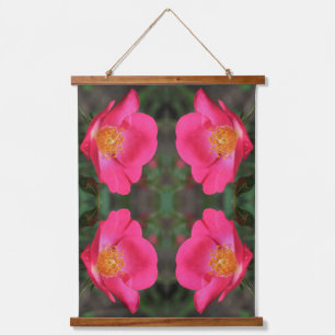 Vivid Pink Rose Petals Mirror Abstract Floral Art Hanging Tapestry