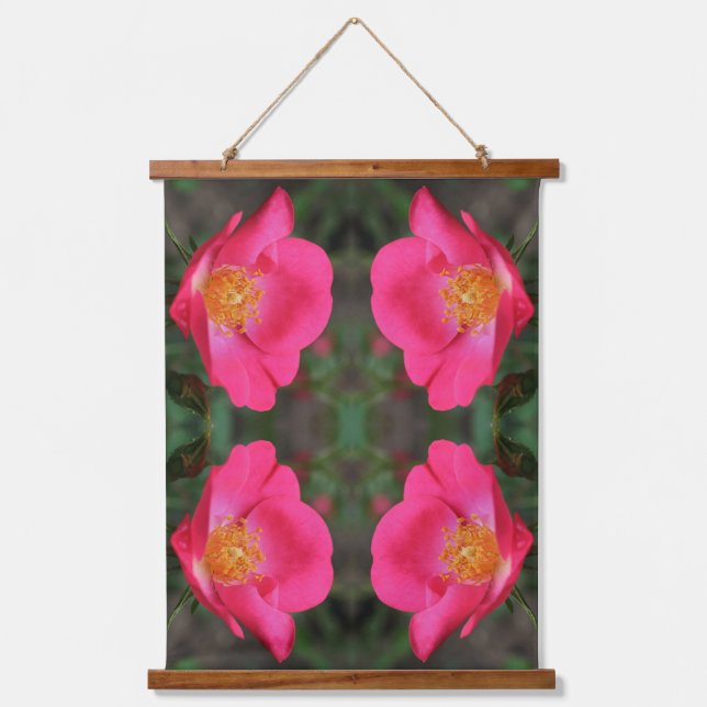 Vivid Pink Rose Petals Mirror Abstract Floral Art Hanging Tapestry (Front)