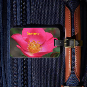 Vivid Pink Rose Petals Personalised Luggage Tag