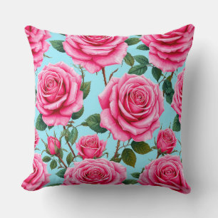 Vivid Pink Roses Patterned Against Cushion