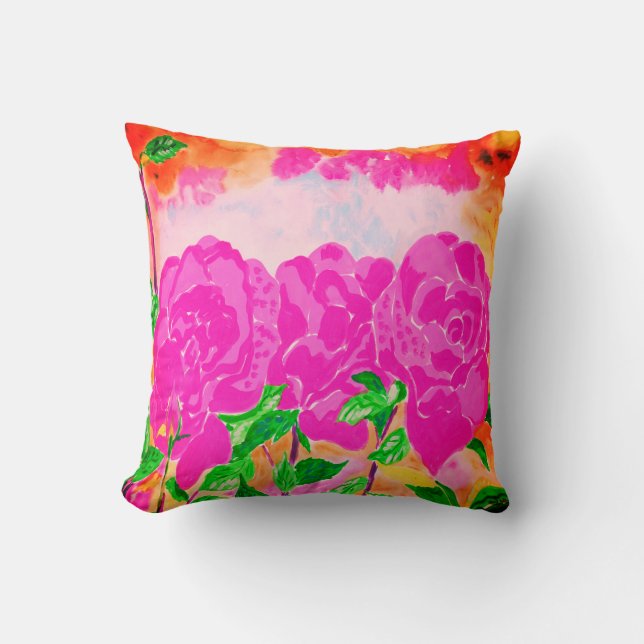 Vivid Pink Roses Throw Pillow (Front)