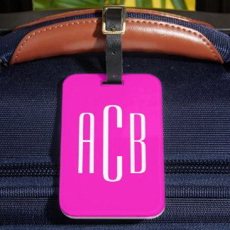 Vivid Pink Vertical Three Letter Monogram Luggage Tag