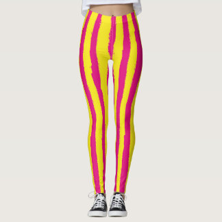 Vivid Pink & Yellow Vertical Striped Leggings