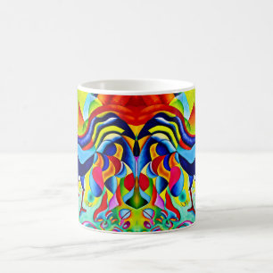 "Vivid Plumage". A Surreal Colourful Cockerel Coffee Mug