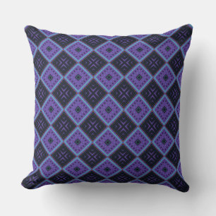 Vivid Purple and Blue Geometric Diamond Pattern Cushion