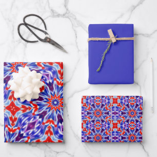 Vivid Purple, Blue, Red & White Pattern Wrapping Paper Sheet