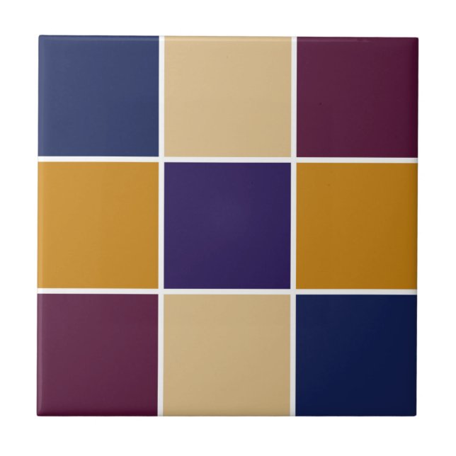 Vivid purple blues and golds on black grid tile (Front)