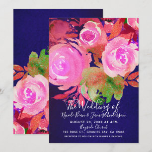 Vivid Purple Modern Spring Floral Bouquet Wedding Invitation