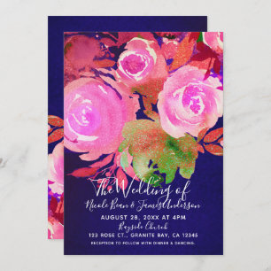 Vivid Purple Modern Spring Floral Bouquet Wedding Invitation