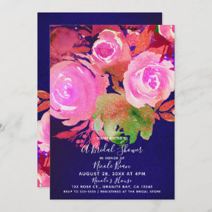 Vivid Purple Modern Spring Floral Bridal Shower Invitation